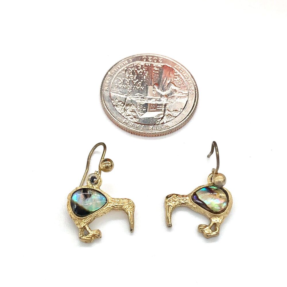 Kiwi Earrings with Mother of Pearl Pierced Fishhook - Picture 2 of 5